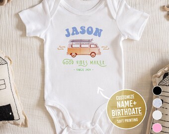 Custom baby onesie®, good vibes bodysuit girl bodysuit boy bodysuit custom onesie® with name baby name onesie® personalized birthday onesie®