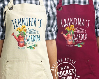 Garden Apron Garden Gift Ideas for Women, Mom, Grandma Mothers Day Gift Custom Apron with Pockets with name personalized for mom dad her/him