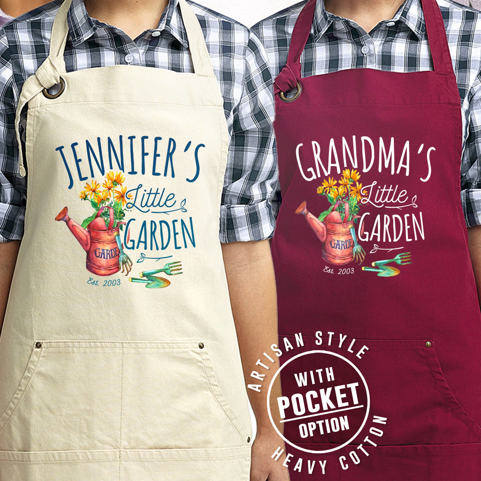 Garden Apron Garden Gift Ideas for Women, Mom, Grandma Mothers Day Gift Custom Apron with Pockets with name personalized for mom dad her/him