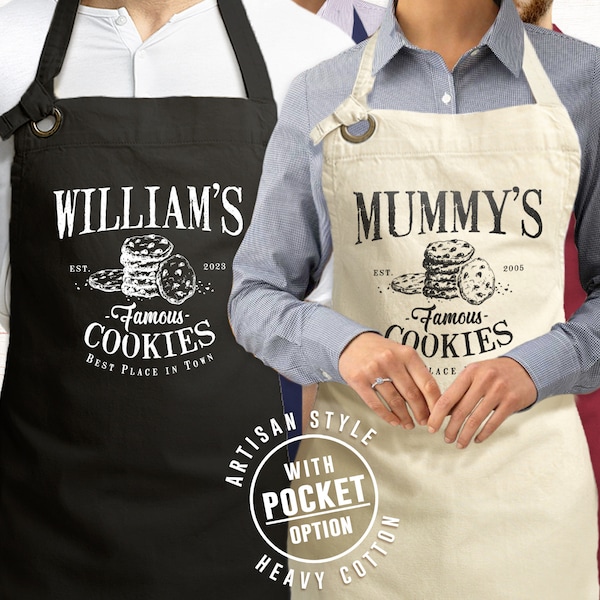 Famous cookies custom apron with name, apron with pockets, mother's gift, APRON pattern for women men personalized for mom dad her/him