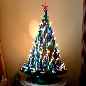 LARGE 20" Green Lava Drip Ceramic Christmas Tree / Atlantic Mold Lighted Volcano Ceramic Tree / Multi Color Bulbs / Retro Christmas Decor