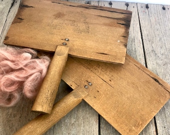 Antique LS Watson Company Old Whittemore No 5 Carding Combs / Hand Carders / Fleece Carders / Wool Comb / Primitive Decor / Rustic / Country