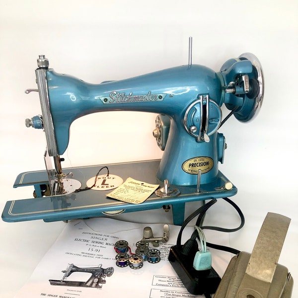 RESERVED for Florian -Aqua Blue De Luxe Precision Stitchmaster Sewing Machine / HA 1 Class 15 Sewing Machine / Japanese Clone Singer Machine