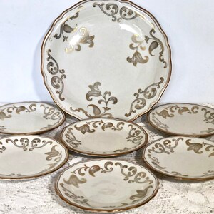 Zeh Scherzer Bavaria Ivory & Gold Dessert Plate Set / Pat. 07318 / Classic Elegant Afternoon Tea, Luncheon, Appetizers or Hors D&#39;oeuvres Set