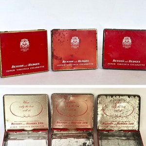 3 x 40s - 50s Vintage Benson and Hedges Super Virginia Cigarette Tin Cases / Empty CigaretteTin Box / Tobacciana / Old Bond Street, London