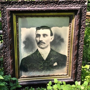 LARGE Gesso & Wood Framed Portrait / Gilded Ornately Framed Portraiture / 1920s Gentleman Portrait / Antique Home Styling Decor / Photo Prop