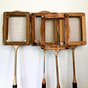 Vintage Wooden Badminton Racket with Frame / Retro Sports Decor / Wright & Ditson, Slazengers / Sports Club, Cottage or, Game Room Decor