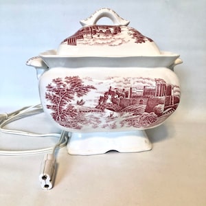 Working Electric Soup Tureen / Red Transferware / Porcelain Soup Tureen LR 27924 8000 Series / Vegetable Warmer / Made in Japan