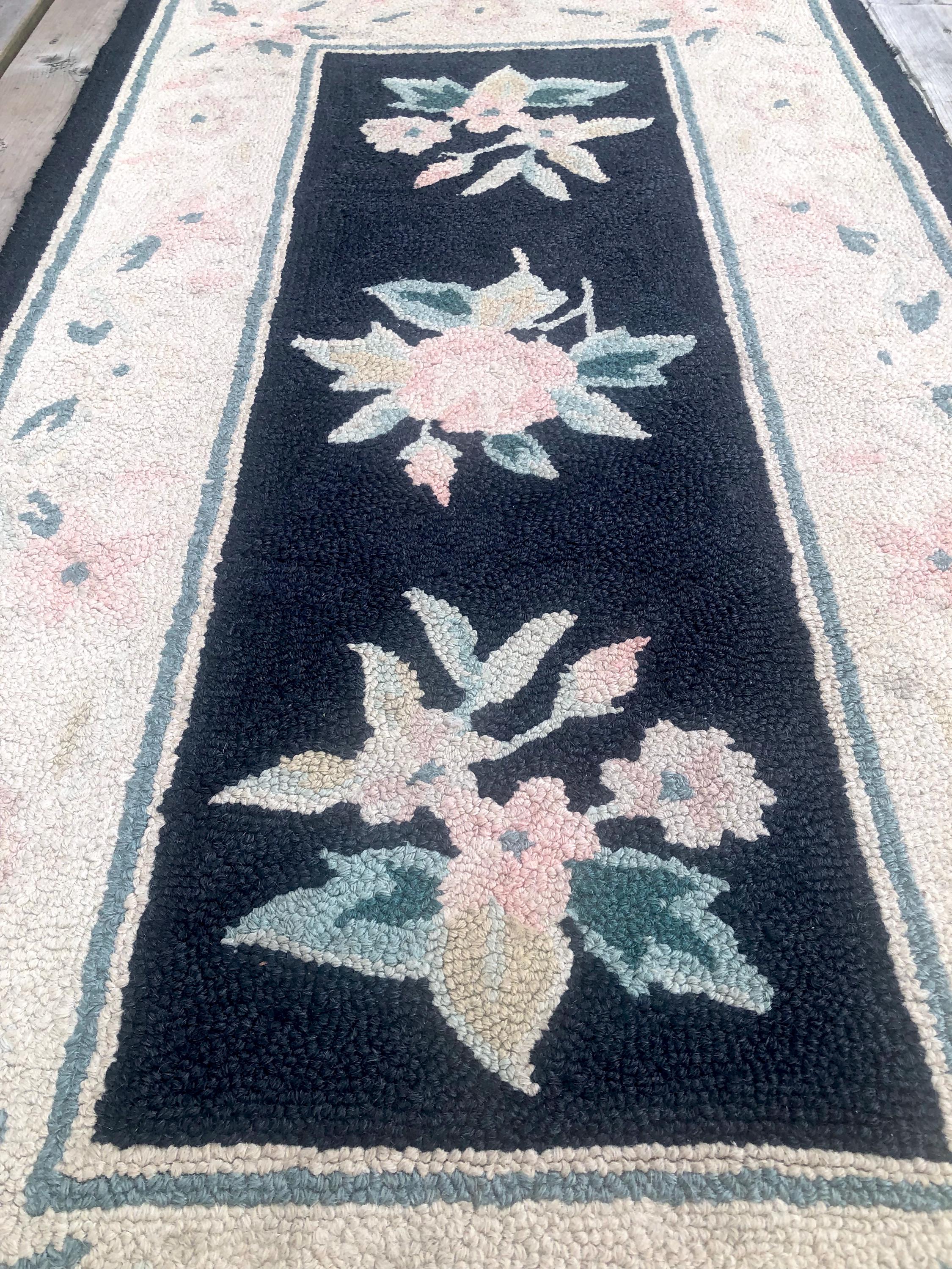 Rustic Rug Hooking Traditional Hand Hooked Rug / Vintage Floral Folk Art Rug Hooking ...