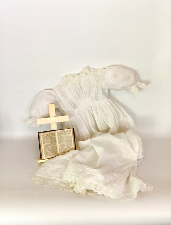 Antique Christening / Baptism Gown with Lace, Plea