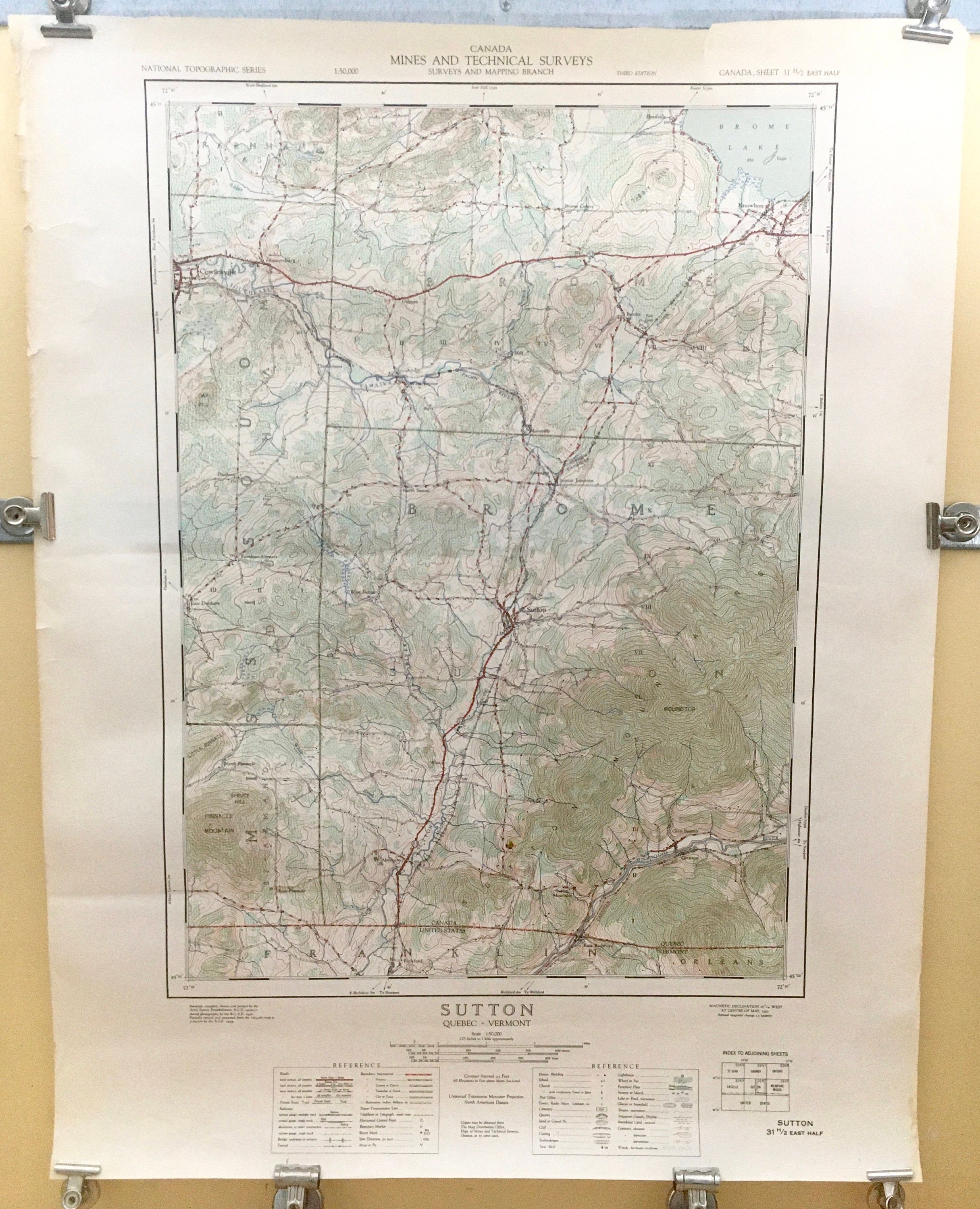 1955 Vintage Map Sutton Quebec / Cowansville / Pinnacle Etsy