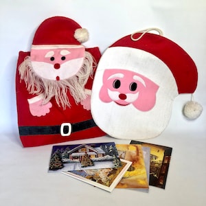 Sac père Noël en feutre vintage / porte-cartes de Noël / décoration murale père Noël à suspendre / pochette cadeau père Noël / Noël rétro / décoration de Noël