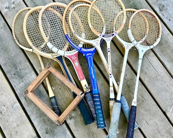 Wooden Sport Rackets / Badminton Racket with Press / Tennis Rackets / Squash Rackets / Cottagecore / Tenniscore Decor / Sports Wall Decor