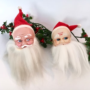 Vintage Japan Santa Face Ornaments / Santa Head Christmas Tree Ornaments / Santa Head Light Cover