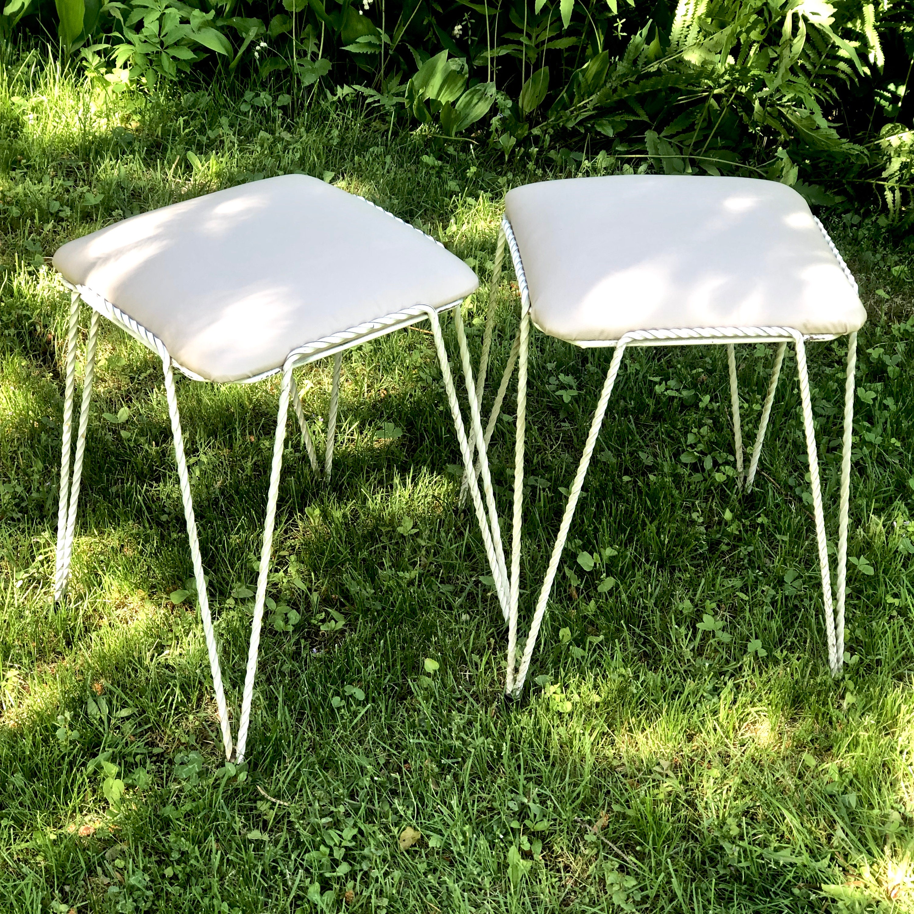 Pair Mid Century Twisted Steel Stacking Stools / Matching Stools