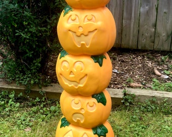 38" Sun Hill Stack of Pumpkins Halloween Blow Mold / Pumpkin Totem Pole / Lighted Jack O Lantern Decor / Illuminated Halloween Lawn Decor