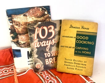 3X Vintage Cookbook Bundle / 1955 Duncan Hines Good Cooking, 1936 Bread Cookbook, 1964 Meat Cookbook / Retro Kitchen Photo or, Prop Display