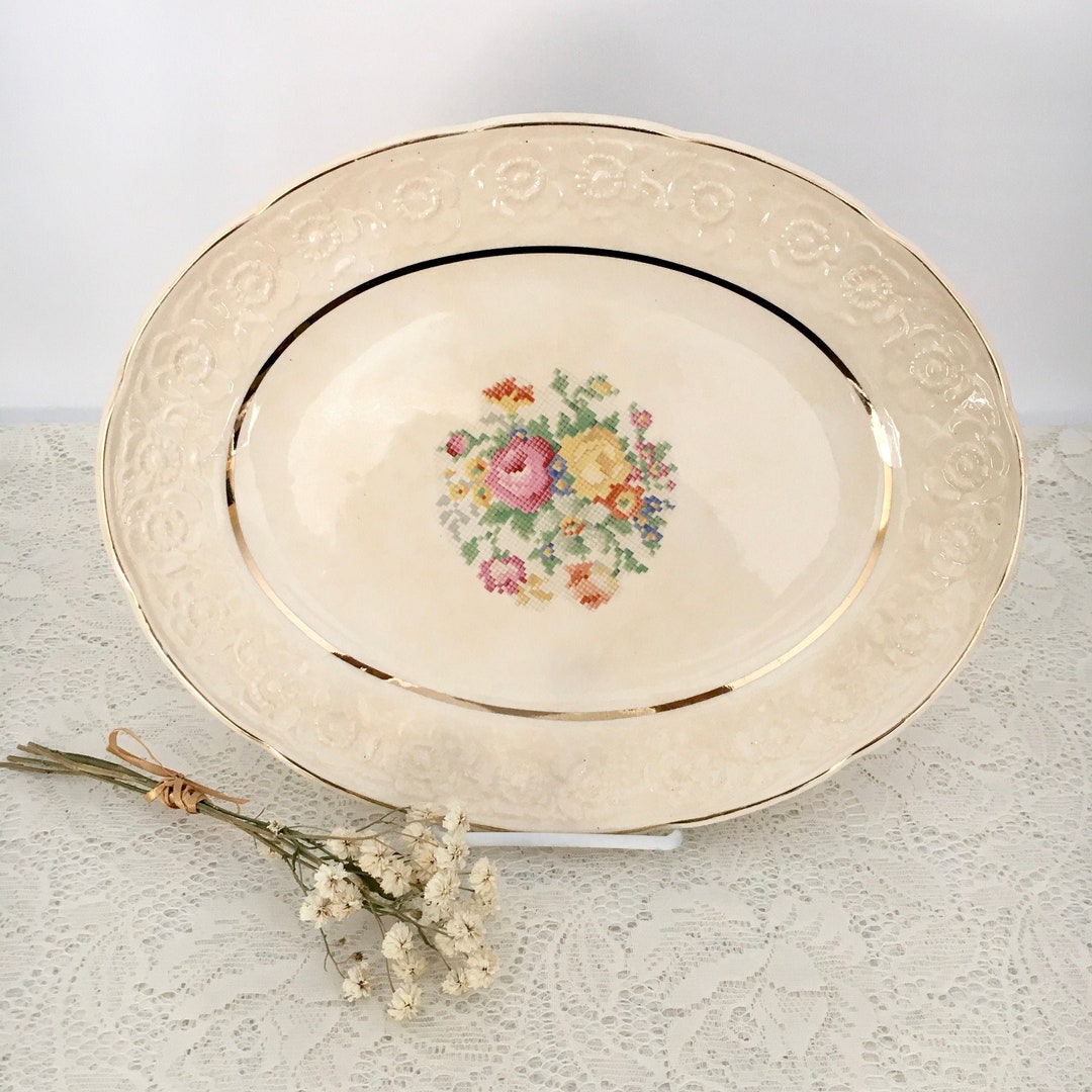 Sovereign Canada British Empire Made Serving Platter / Cross Stitch