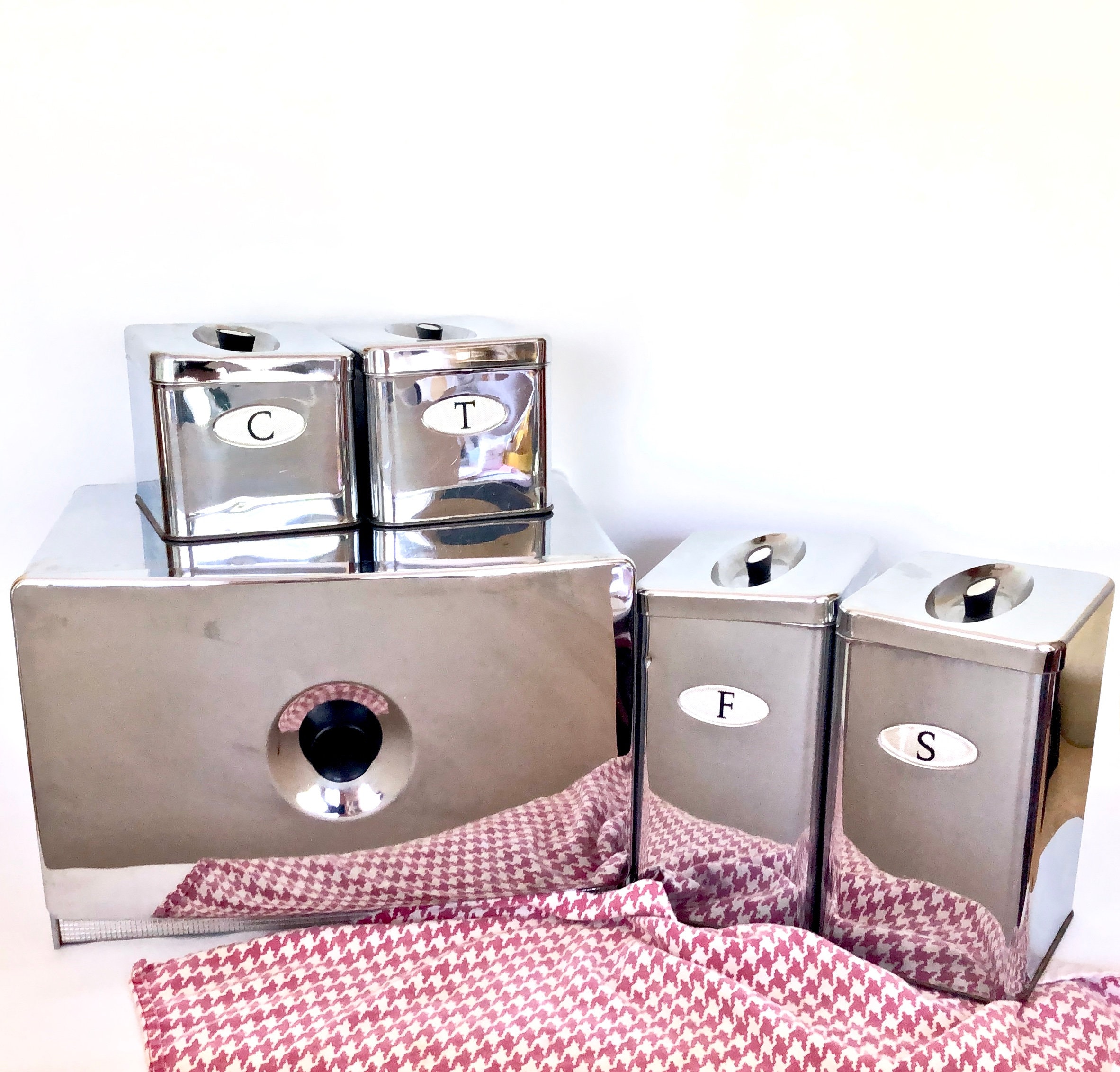 Vintage Chrome Canister Set + Bread Box / Retro Kitchen / Vintage