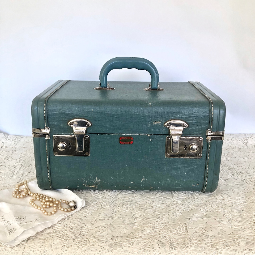 Vintage Langmuir Airway Luggage Travel Case With Mirror / Mid Century Hardshell Suitcase