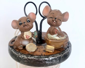 Two (2) Vintage Mouse Figurines Made in Japan by Josef Originals / Mouse Village Collection / Soapy Mouse & Ready for Dinner Mouse Nibbles