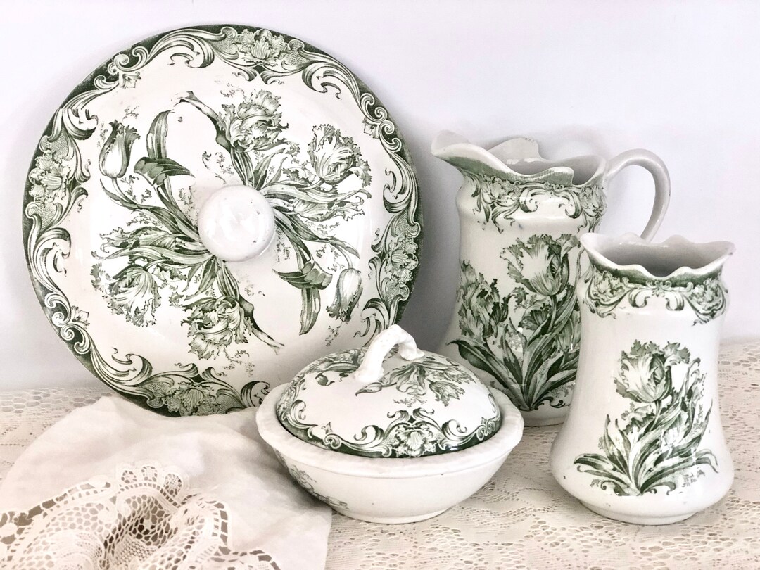 Antique Alberta Colonial Pottery Bathroom Set / Tulip Green Etsy