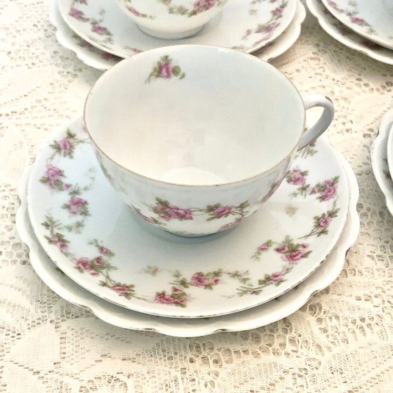 Antique 12 Piece MZ Austria Bridal Rose Porcelain Tea Set / Tea