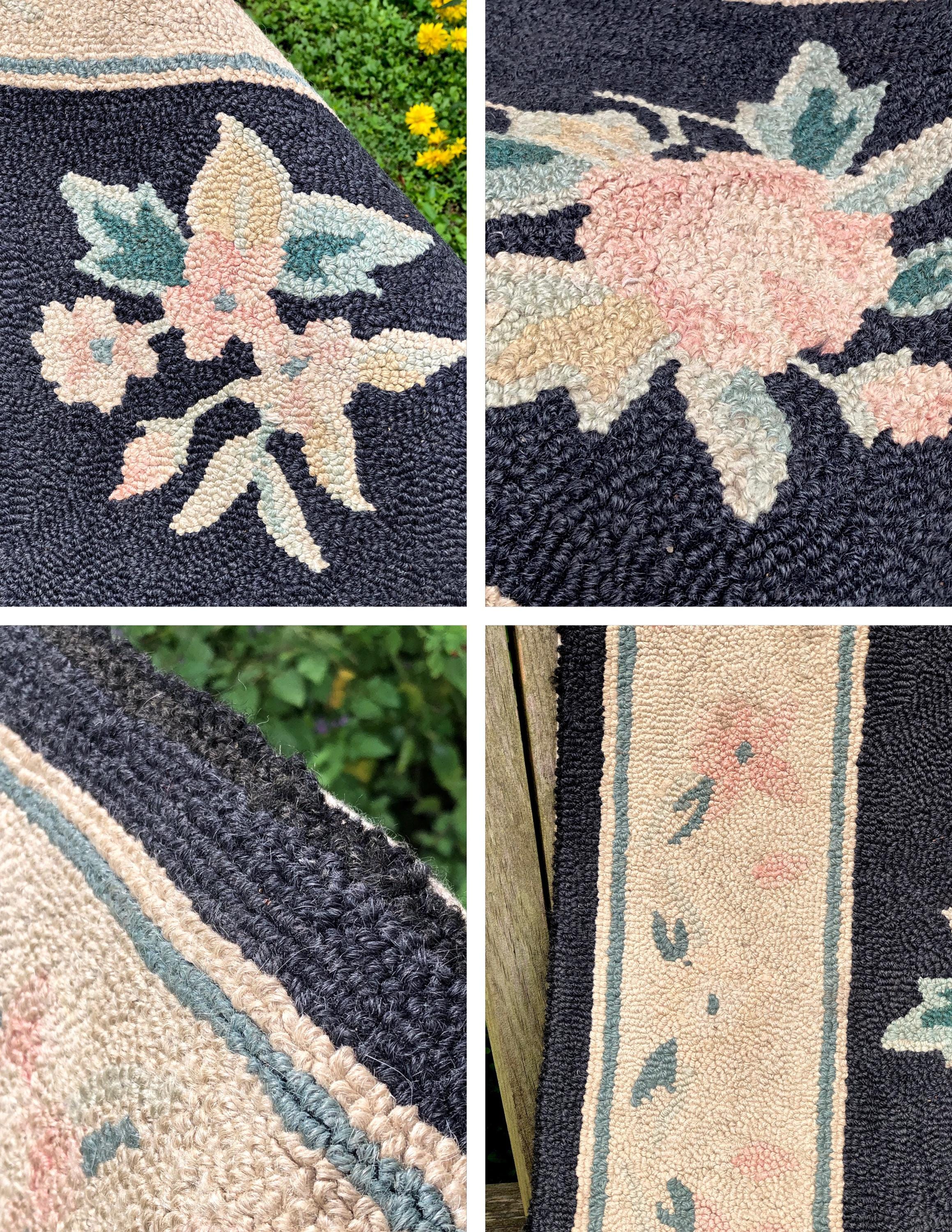 Rustic Rug Hooking Traditional Hand Hooked Rug / Vintage Floral Folk Art Rug Hooking ...