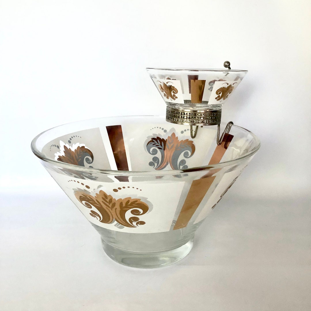 Mid Century Modern Chip & Dip Set / Glass Chip and Dip Bowls / Gilded ...