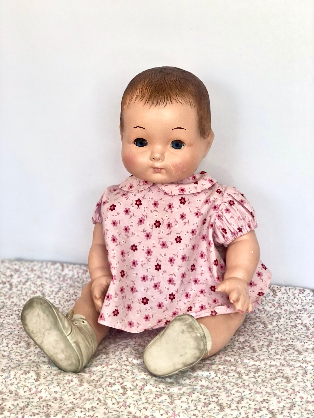 Adorable 20 Vintage Rosebud Composition Baby Doll / Ball Jointed Doll