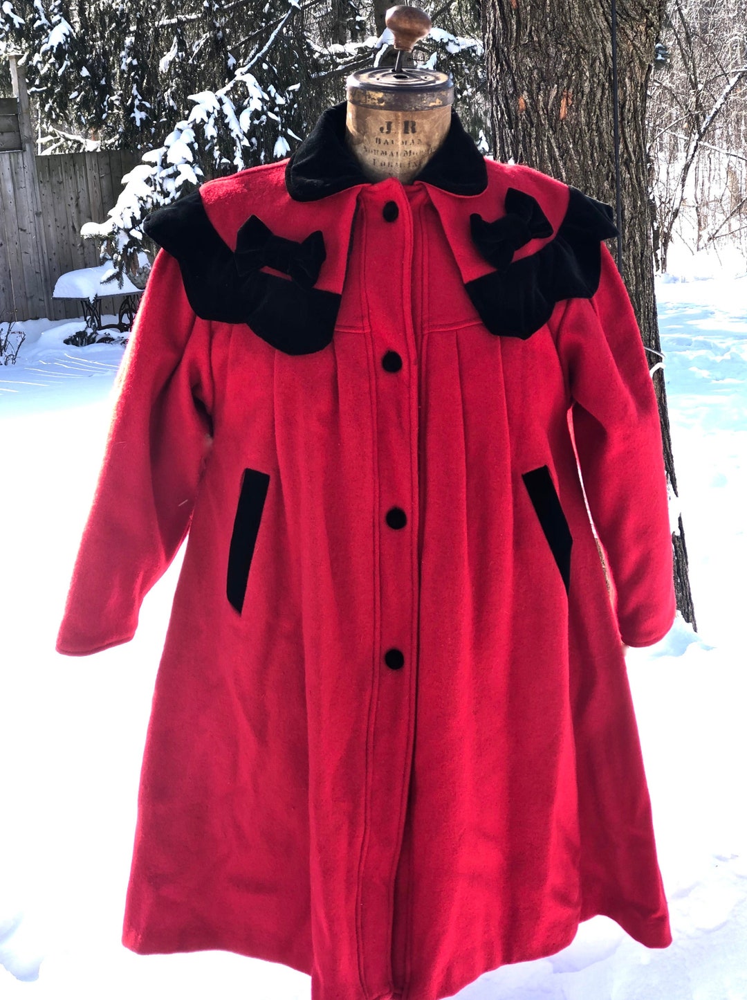 Band Collar Wool Blend Coat in Autumn Red