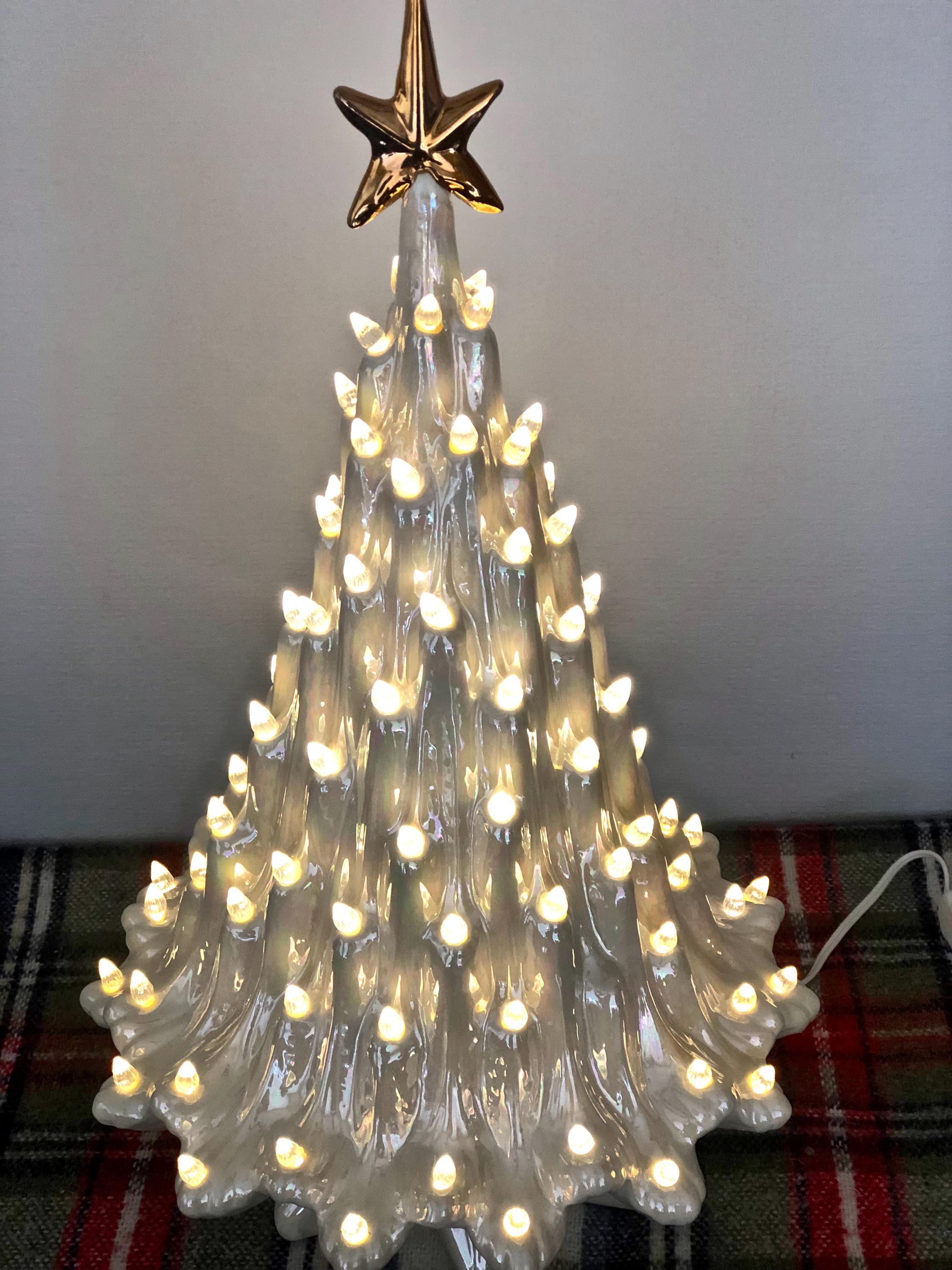 STUNNING White 22” Ceramic Lava Christmas Tree With Iridescent