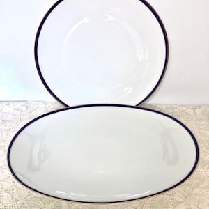 Thomas Rosenthal Porcelain Platter / White with Navy & Gold Trim / Midcentury Modern Tableware / Made in Germany / Classic Bauhaus Design