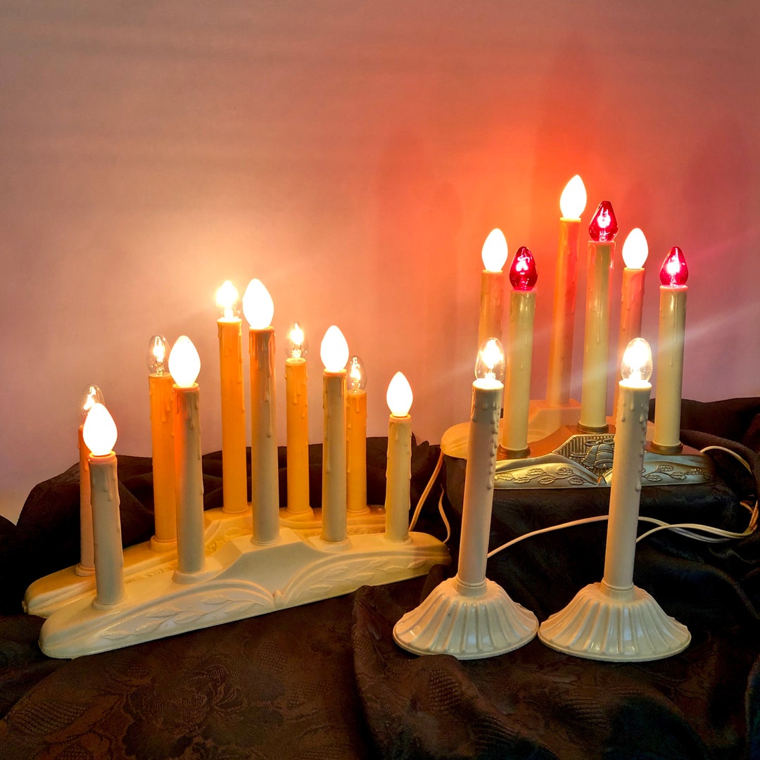 Plastic Window Christmas Candles / Christmas Candelabra Lights / Retro Holiday Lights / Mid