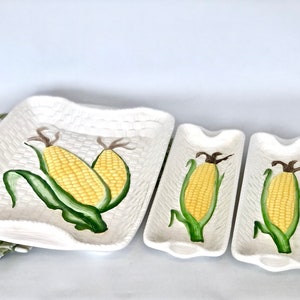 Japan Corn on the Cob Dish Set / Corn Cob Platter & Butter Plates / Basketweave Corn Serving Plate and Butter Dishes / BBQ Corn Serving Set