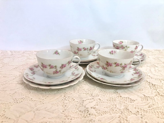 Antique 12 Piece MZ Austria Bridal Rose Porcelain Tea Set / Tea