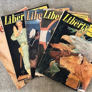 Lot of 5 Vintage Liberty Magazines / 1944 Issues / Retro Articles, Ads and Illustrations / WWII History / Collectible / Wartime Ephemera