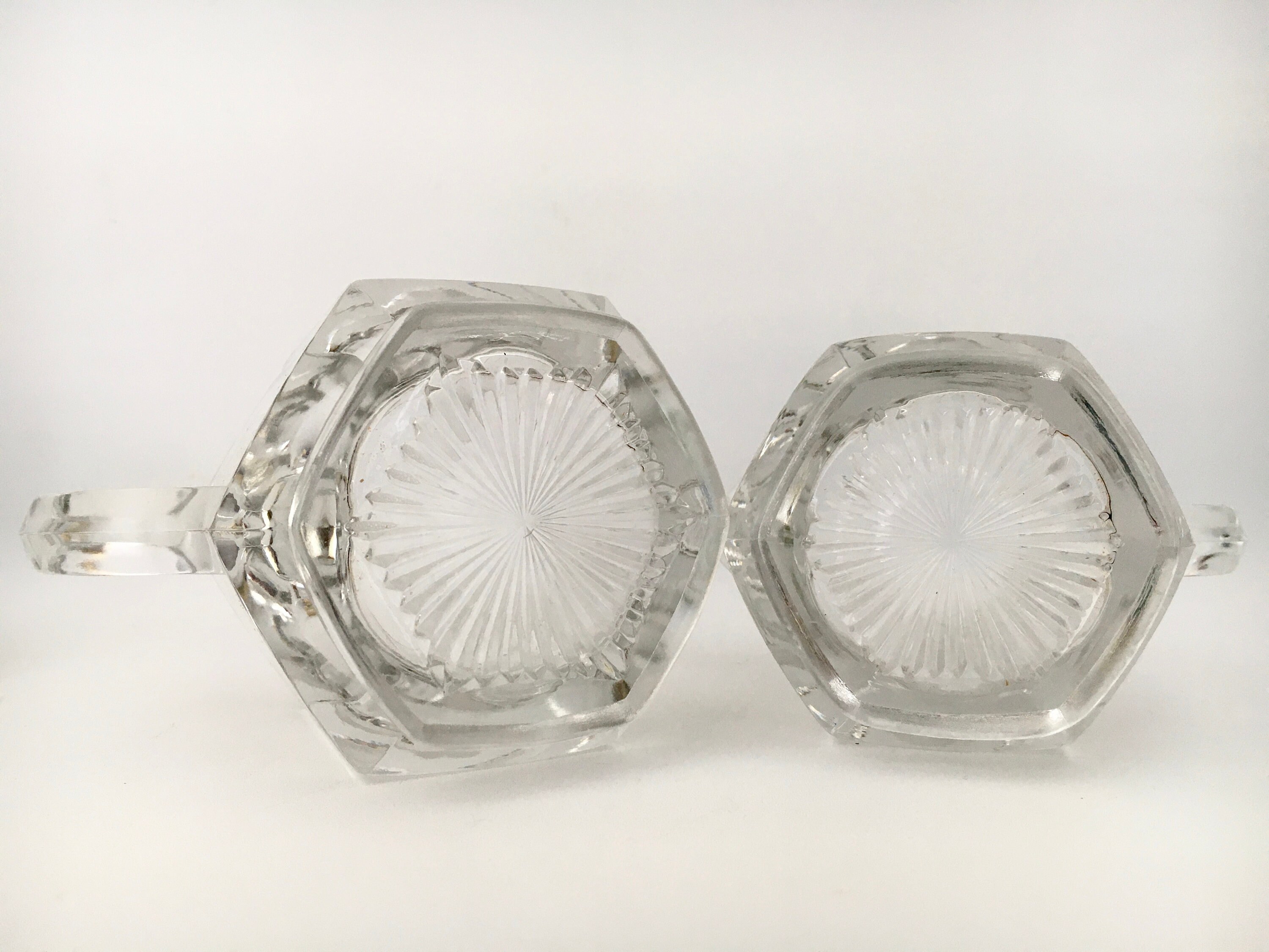 Pressed and Etched Glass Sugar Bowl and Creamer Set / Heavy Etsy