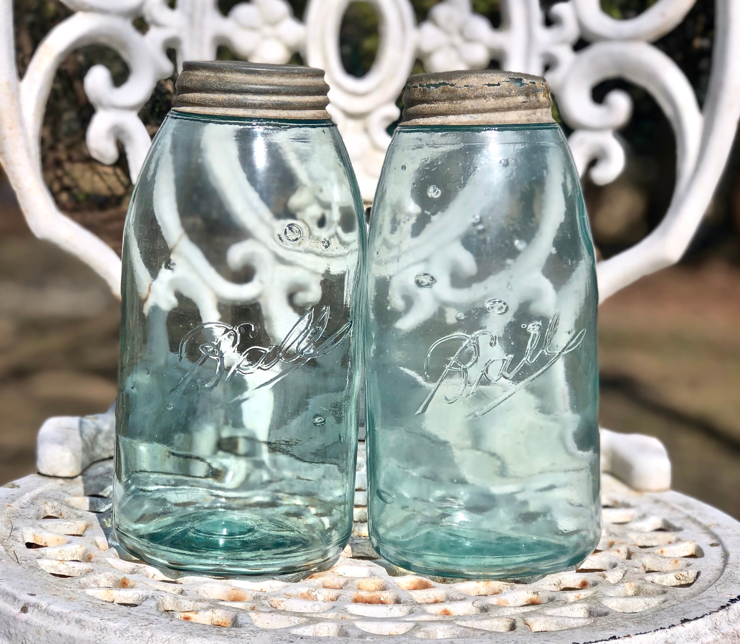 2 Antique Blue Triple L Ball Canning Jars With Zinc Lid