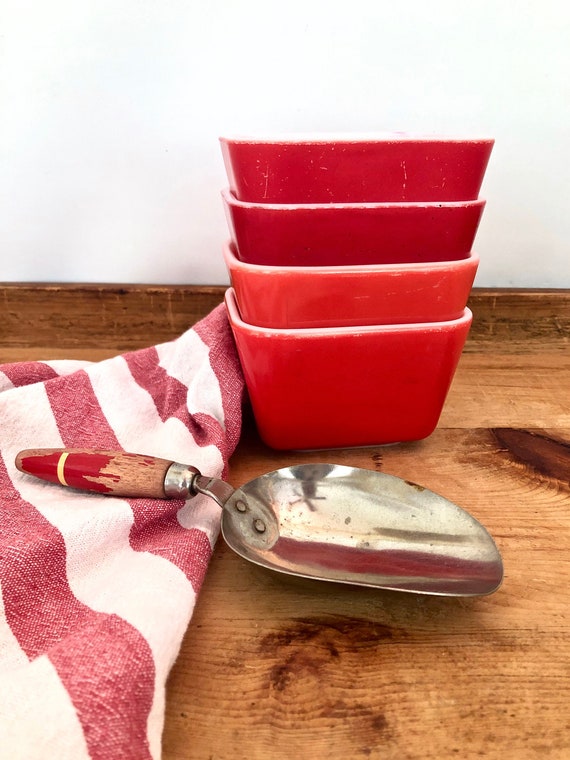 2 X Vintage Pyrex Red Fridgies Without Lids / Primary Red Pyrex