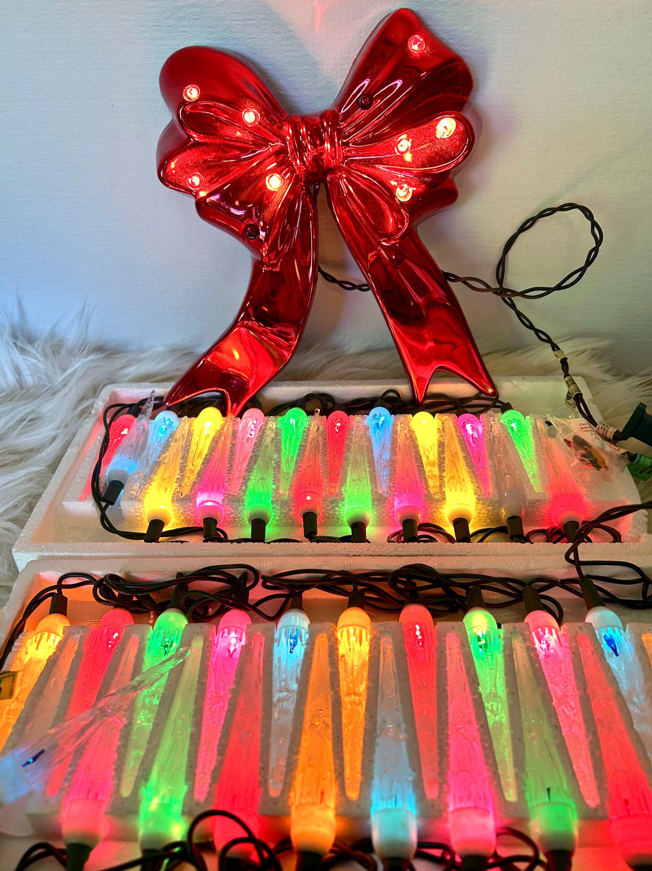 Vintage 1980s Icicle Christmas String Lights + Metallic Red