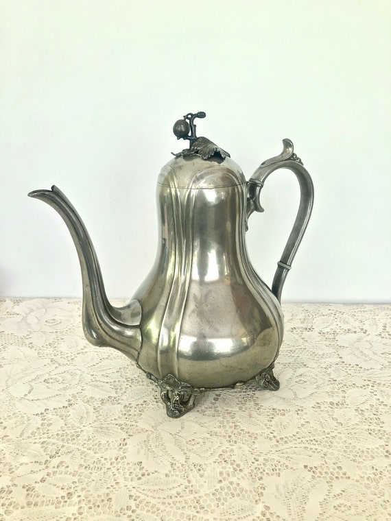 1800s Antique Britannia Pewter Philip Ashberry & Sons Coffee Pot