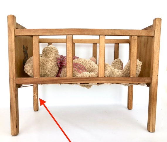 Vintage Wood TOY Doll Crib With Decals Baby Doll Bed Retro