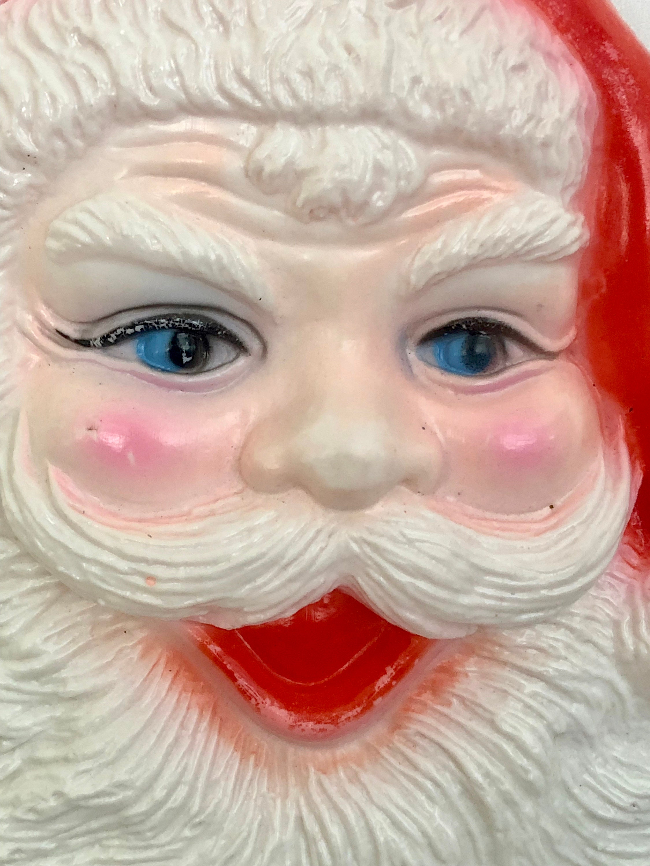 Vintage Plastic Santa Face Wall Hanging Vinyl Bow and Bells / Etsy