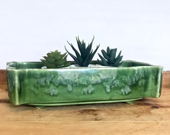 Vintage UPCO Glazed Dripware Planter / Green UPCO Ceramic Succulent and Cactus Planter / 325 USA Planter / Mid Century Ceramic Plant Pot