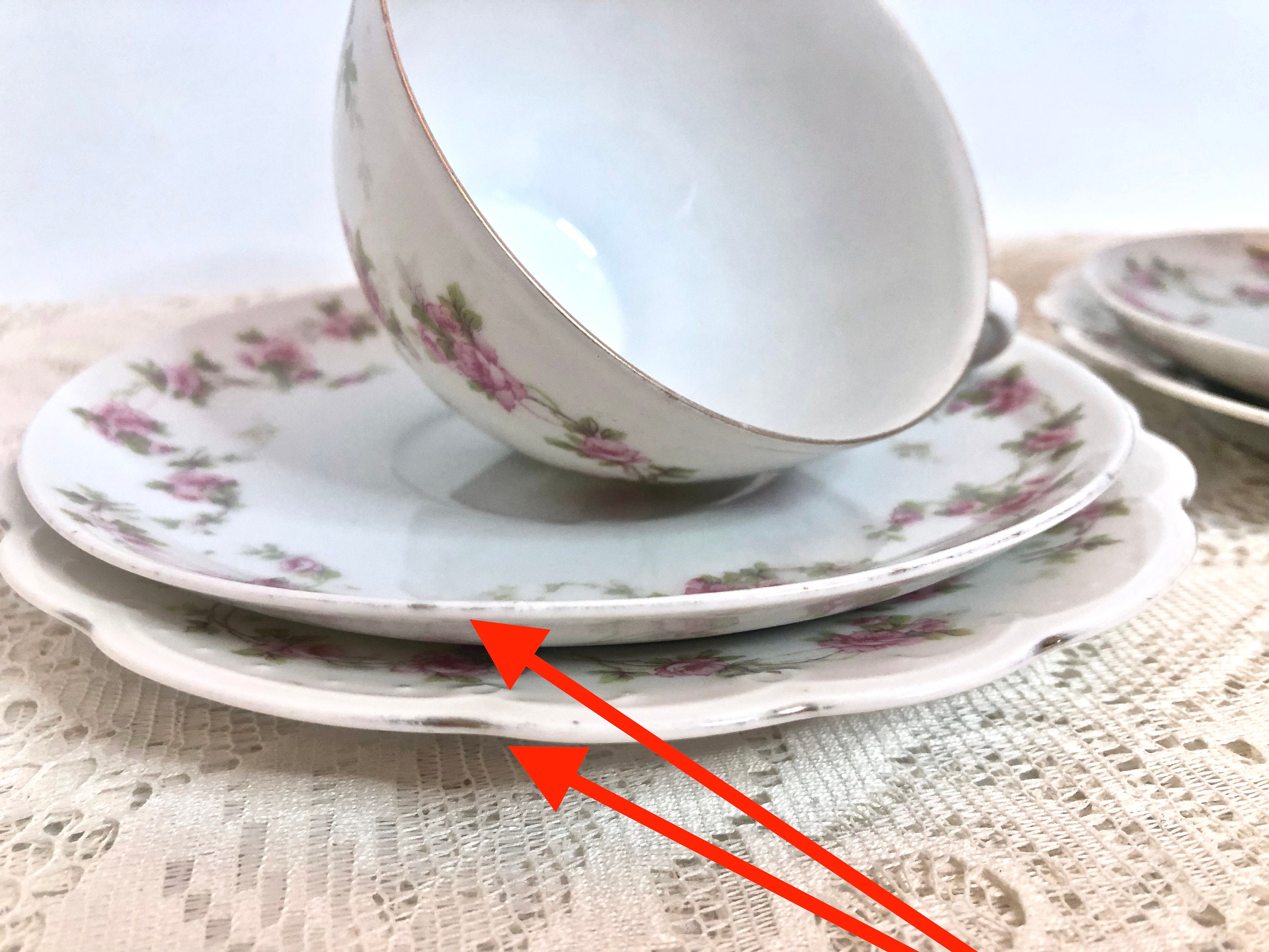Antique 12 Piece MZ Austria Bridal Rose Porcelain Tea Set / Tea