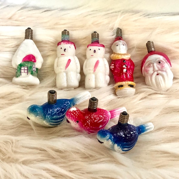 Tested Hand Painted Figural Milk Glass C6 Light Bulbs / Specialty Christmas Light Bulbs / Novelty Holiday Light Bulbs / JAPAN / Retro Xmas