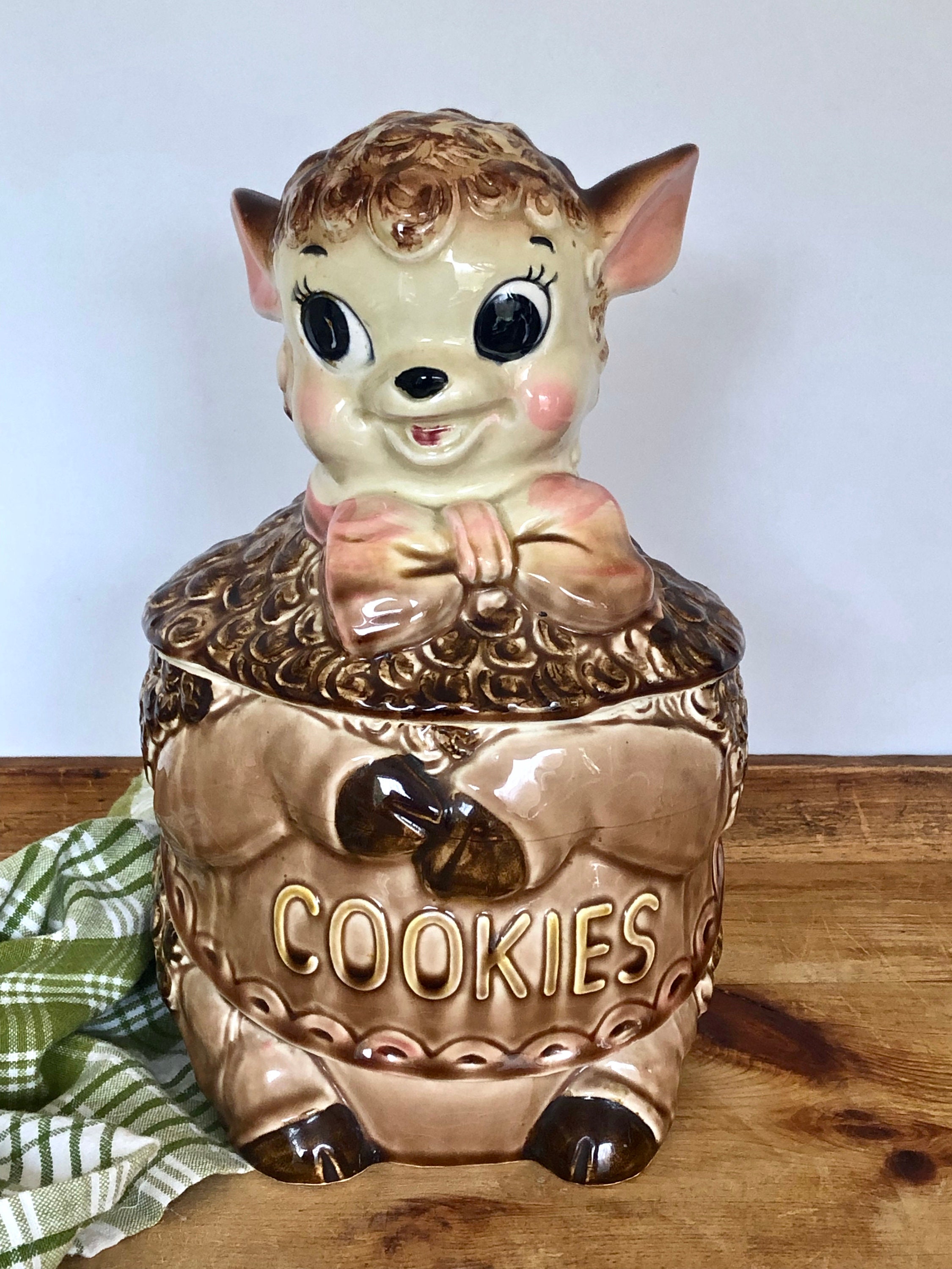 1950s Royal Sealy Lamb Cookie Jar / Blushing Lamb Biscuit Jar