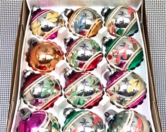 11 (+1) X LARGE East German Glass Christmas Ornaments / 2.75" Vintage GDR Ball Ornaments / Hand Painted with Glitter / Vintage Christmas