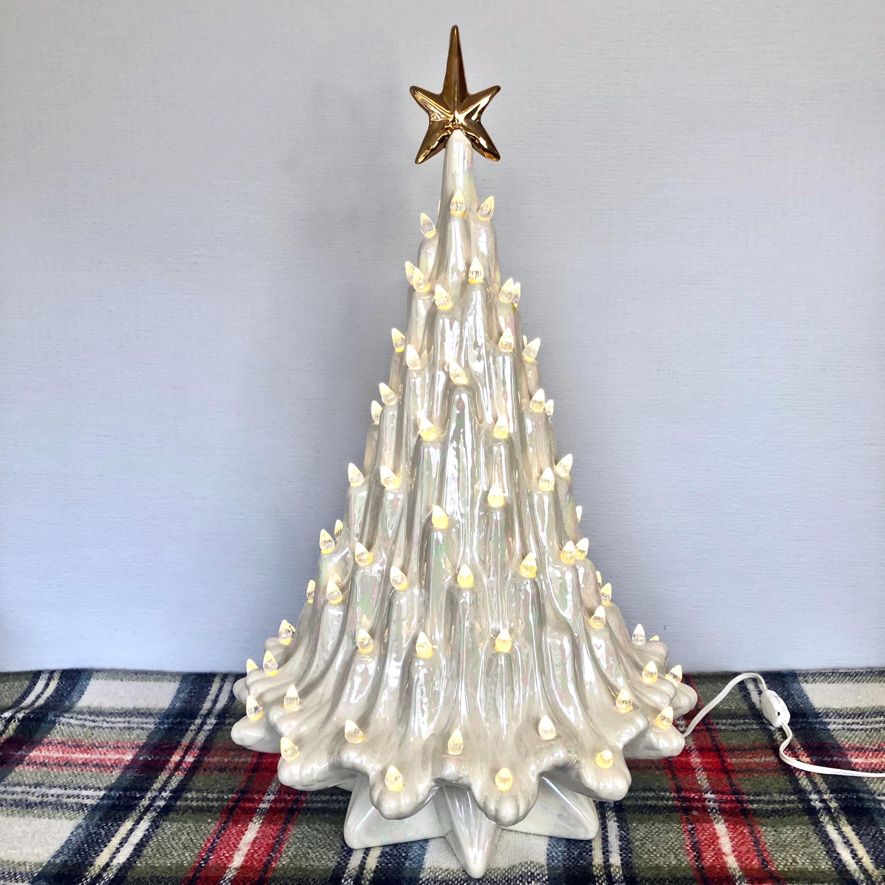 STUNNING White 22” Ceramic Lava Christmas Tree With Iridescent
